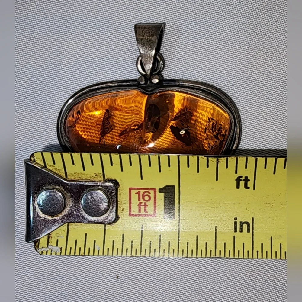 Vintage Sterling Silver Amber Heart Pendant